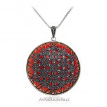 Silver pendant with marcasites on burgundy murano glass