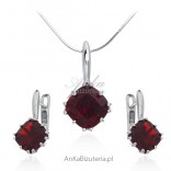A beautiful set of silver jewelry with a red zircon