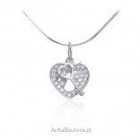 Silver pendant with zircons HEART WITH KEY