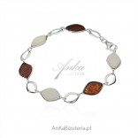 Beautiful silver bracelet with white and cognac amber