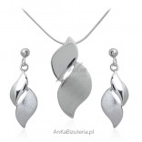 Silver jewelry set, satin and rhodium-plated