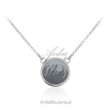 Silver Necklace with artistic drawing on a round silver plate