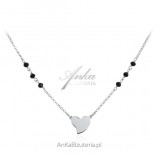 Silver necklace with black onyxes and heart