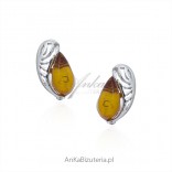 Silver earrings with cognac amber sticks