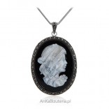 Silver pendant KAMEA with marcasites on black onyx and with mother of pearl