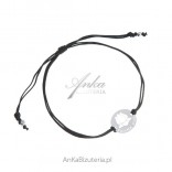 Gift Jewelry silver bracelet on a black string THANK YOU