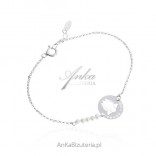 Silver bracelet with pearls engraved "THANK YOU"