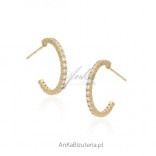 Gold earrings pr. 0.585 with micro zircons for stick