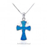 Silver cross with blue opal