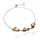 Silver bracelet with colored amber