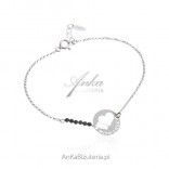 Silver bracelet WITH LOVE with black spinels