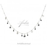 Silver necklace with black onyx with stars