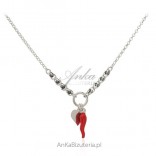 Gift Jewelry Necklace "GOOD LUCK" red with a heart