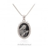 St. Rita Silver medallion on agate with mother of pearl and cubic zirconia