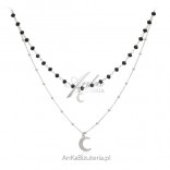 Silver double choker MOON necklace with black onyxes