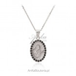 Silver medallion Saint. Rits with black cubic zirconia
