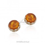 Silver earrings with baltic amber in cognac color