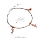 Silver bracelet with pink gold charms