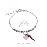 Silver bracelet HEARTS with GOOD LUCK