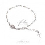Silver bracelet ROSARY with white pearls