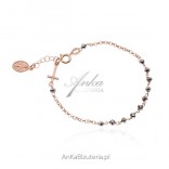 Silver bracelet ROSARY gold-plated with pink gold with gray hematite