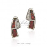 Silver earrings with red opal