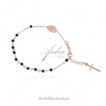 Silver bracelet gilded with pink gold ROSARY with black onyxes