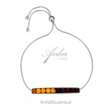 Silver bracelet with amber drawstring