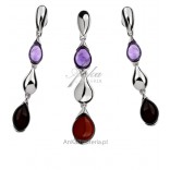 Set silver jewelry with amber and amethyst