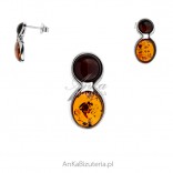 Set silver jewelry with cognac and cherry amber