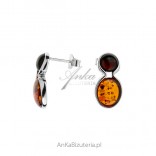 Silver earrings with cognac and cherry amber