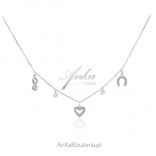 Silver necklace with white cubic zirconia and pendants