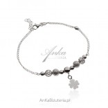 Silver bracelet with CLOVER - openwork and diamond circles