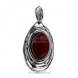 Silver pendant with amber in cherry color