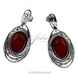 Silver earrings with amber in cherry color