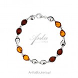 Silver bracelet with amber, cognac and cherry