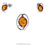 Set of silver jewelry with amber