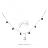 Silver necklace with black cubic zirconia and horseshoe - NECKLACE PENDANT