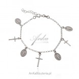 Silver bracelet with the Virgin Mary's Miracles and crosses