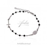 Silver rosary bracelet with black cubic zirconia