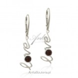 Silver earrings with LOVE amber