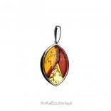 Silver pendant with amber multi color