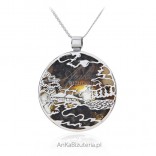 Silver women's jewelry with amber WATER LANDSCAPE