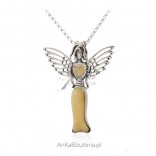 Silver pendant ANIOŁ with white and yellow amber