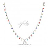 Silver necklace with colorful zircons and moon