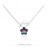 Silver silver necklace with colorful zircons