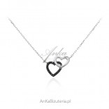 Silver necklace with hearts and black cubic zirconia