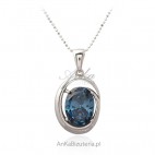 Biżuteria srebrna - komplet  z piękną cyrkonią w kolorze szaro  - niebieskim