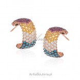Silver earrings with colorful zirconia and gold plated turquoise
