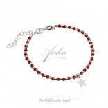 Silver bracelet with burgundy zircons and star